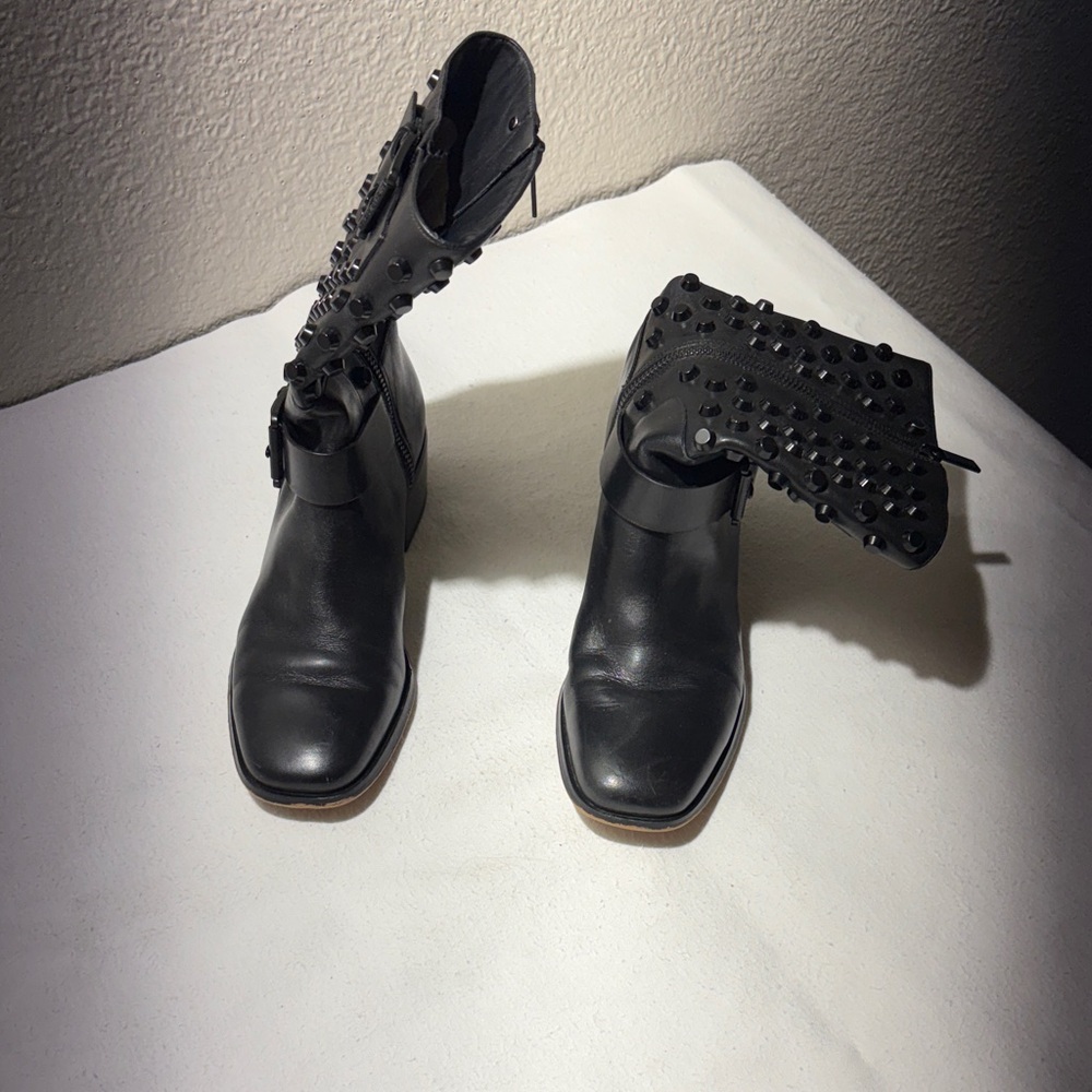 Michael Kors Studded Black Leather Mid-Calf Boots - Picture 3 of 5